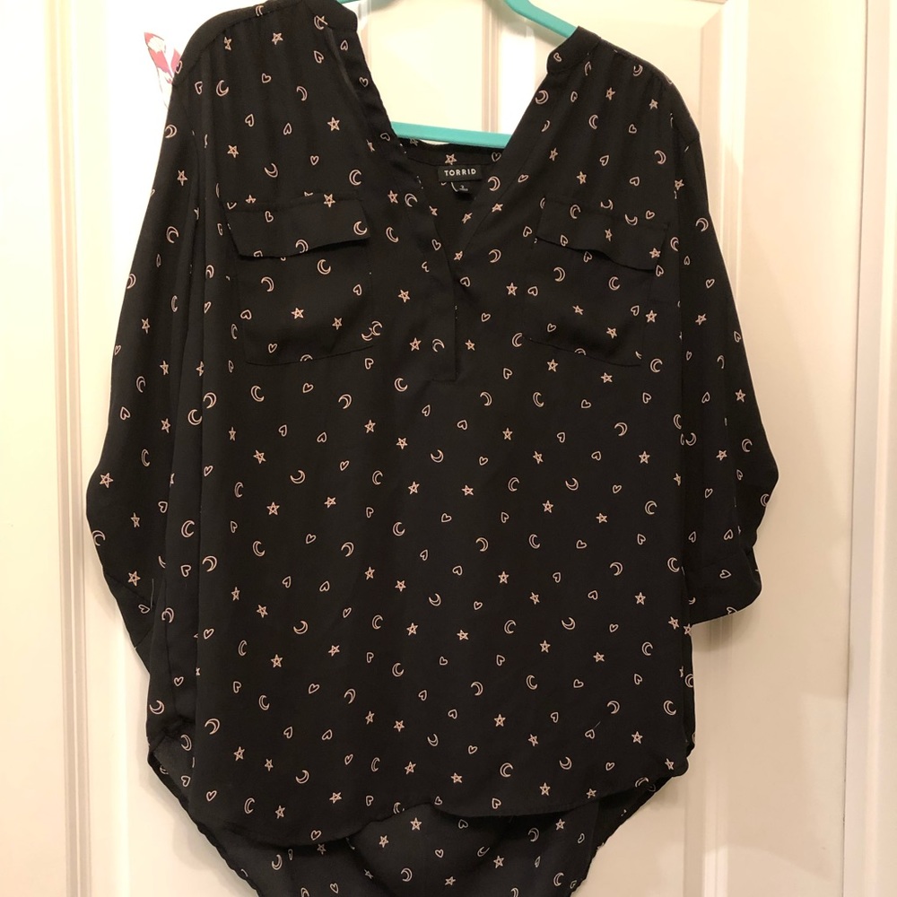 Black Celestial Harper Split Neck Georgette Shirt